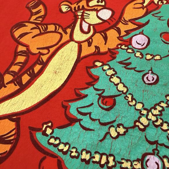 Vintage Disney Winnie the Pooh Tigger Christmas T-Shirt Red 90s Holiday OSFM - Picture 4 of 9